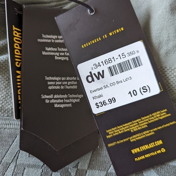 Everlast Olive Khaki Seamless Racerback Logo Branded Sport Bra Med Support 6 S - Picture 7 of 7